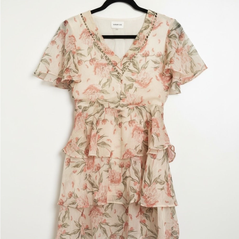 Sugarlips Floral High Low Dress in Pink and Cream